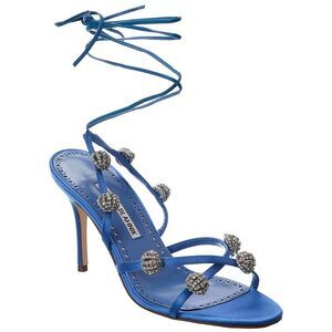 Manolo Blahnik Elsaka 90 Satin Sandal, Blue